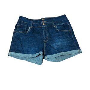 IBIZA Hi Rise Push Up Blue Jeans Shorts Cuffed Hem Stretch Denim Sz 11